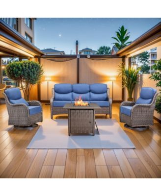 4 Piece Outdoor Patio Furniture Sets with Fire Pit Table,Wicker Sectional Sofa with Patio Swivel Chairs,6 Inch Thick Cushion