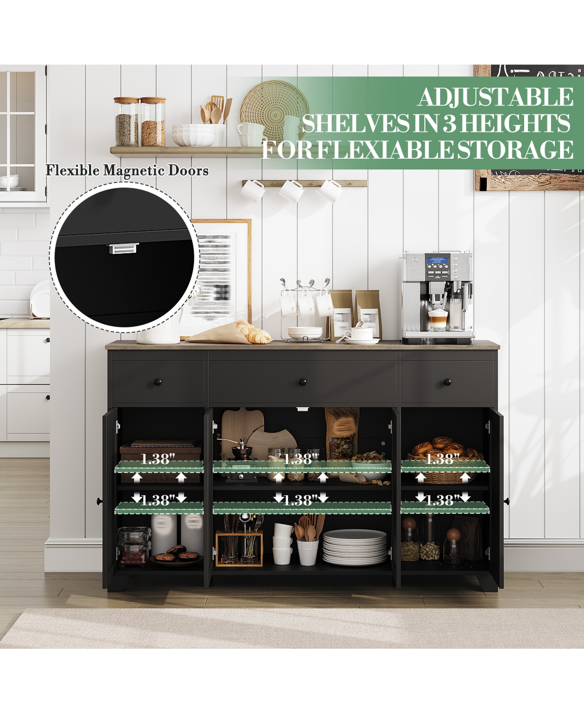 homfan 55" Black Buffet Cabinet