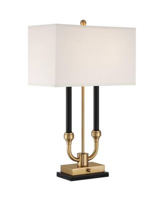 Barclay 28" Tall Traditional Table Lamp Dual USB Ports Black Gold Finish Metal Single White Shade Living Room Charging