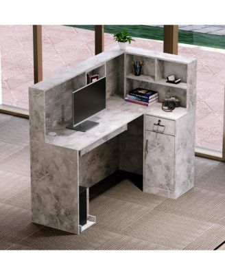  L-Shaped Corner Desk - Modern Office Desk with Keyboard Tray and Movable Shelf Space-Saving Computer Table with Smooth Rolling Slides