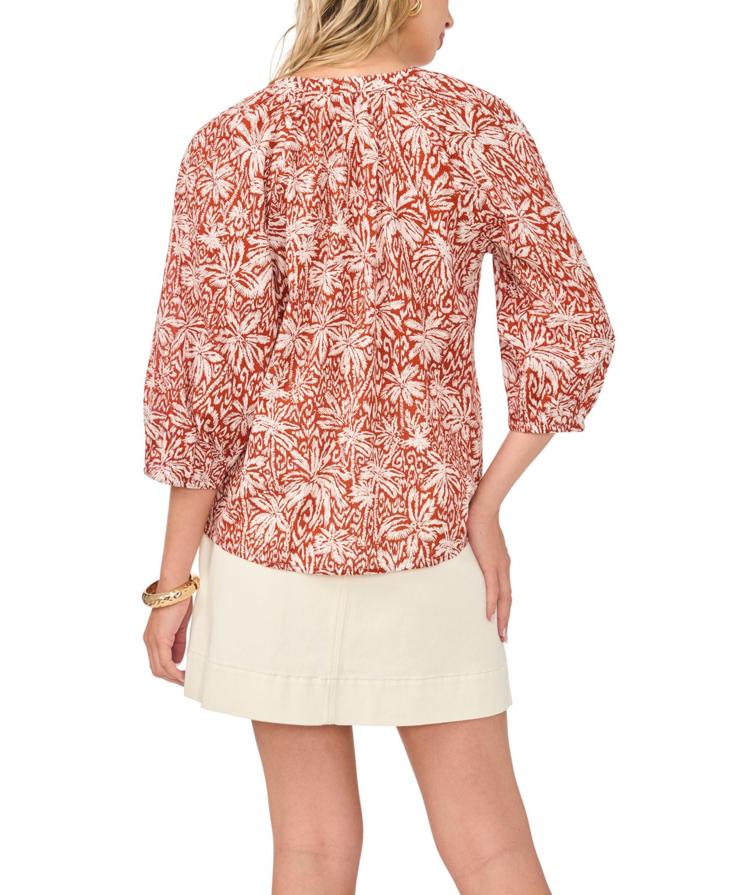 Women's Cotton Printed Raglan-Sleeve Peasant Blouse