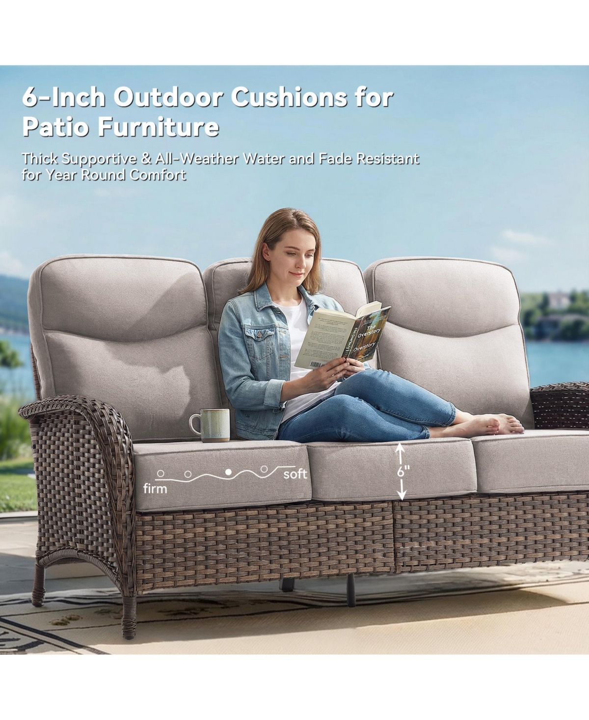Pocassy 10 Pieces Patio Furniture Set, Outdoor Wicker Sofa Couch with Rocking Swivel Chairs Fire Pit Table, Modern Deep Seat Rattan Conversation Sets