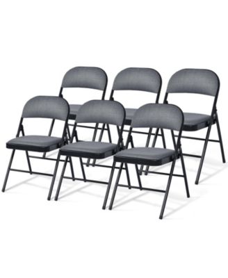 Set of 6 Folding Chairs Fabric Upholstered Padded Seat Metal Frame Home Office