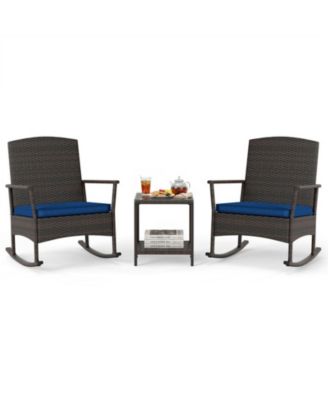 3-Piece Wicker Rocking Patio Set with Double-Layer Table