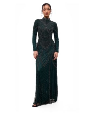 Women's Modest Abstract Embellished Sequin Maxi Dress