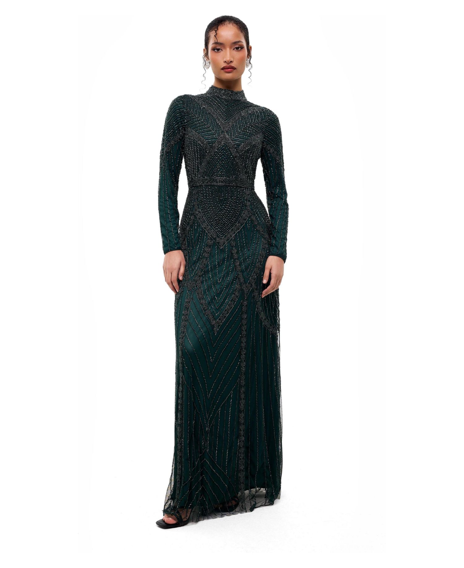 Women's Modest Abstract Embellished Sequin Maxi Dress