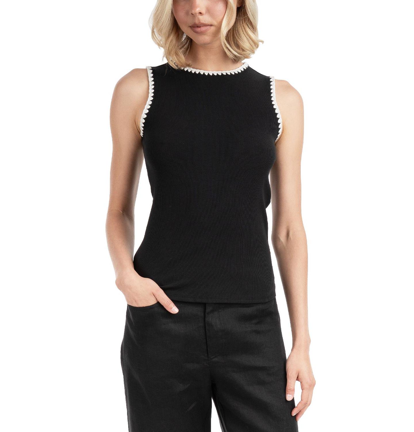 Женский топ ELLE Collection Contrast Embroidered, цвет: Чёрный — фото 1