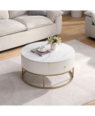 31.5'' Modern Round Faux Marble Coffee Table with Storage