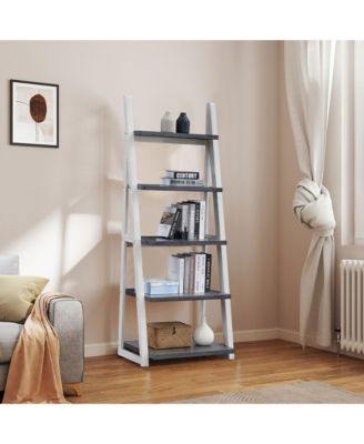 5-Tier Rubber Wood Frame Ladder Bookshelf Multi-Layer Home Living Room Kitchen Storage Rack