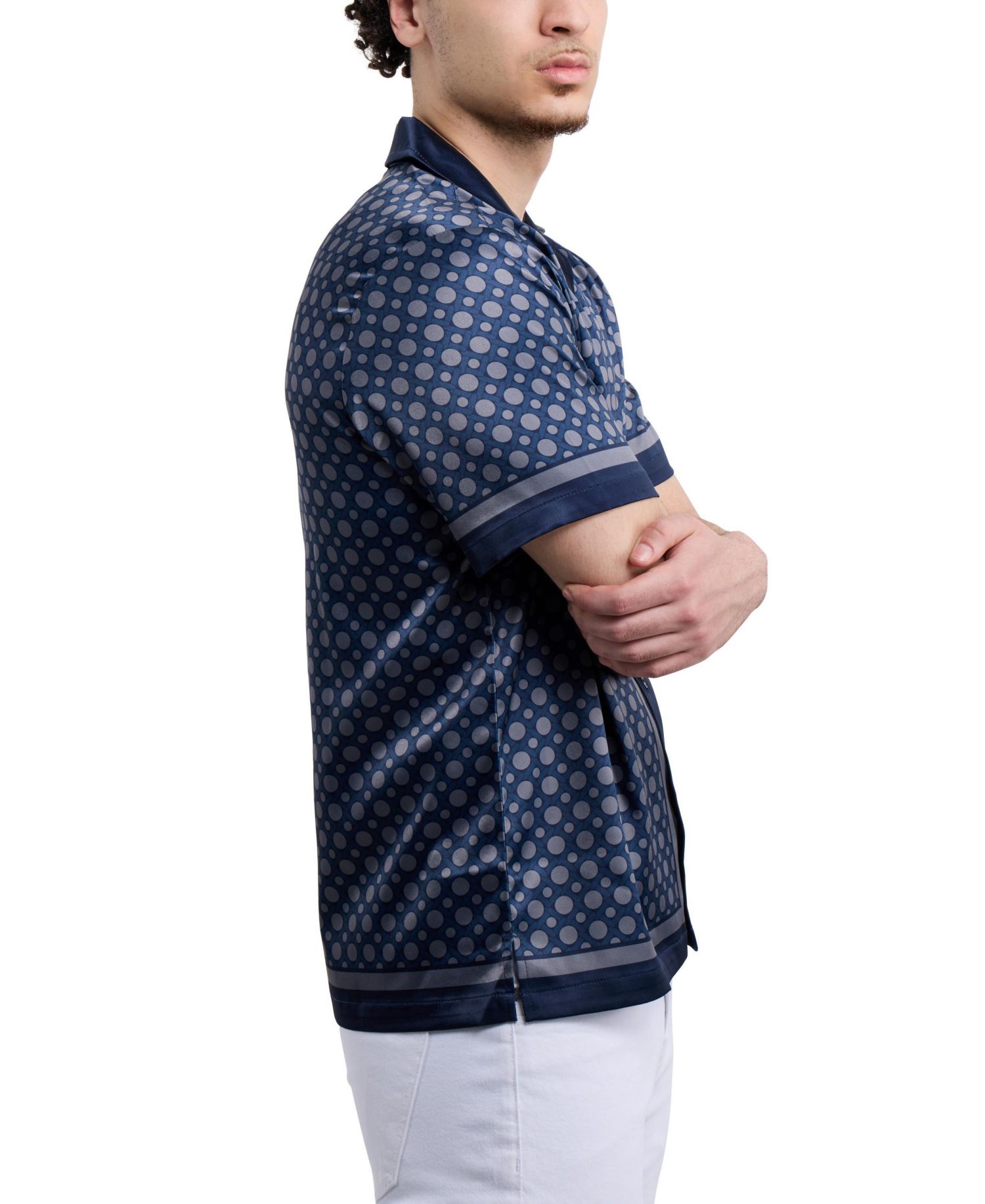 Men's Regular Fit Camp Collar Short Sleeve Printed Woven Satin Shirt