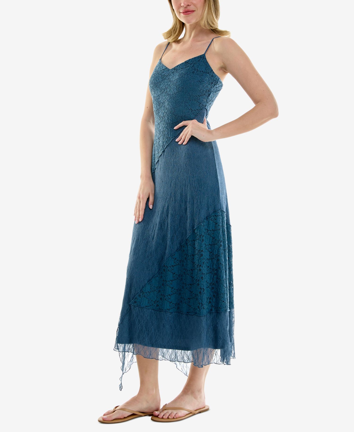 Juniors' Sleeveless V-Neck Lace Midi Dress