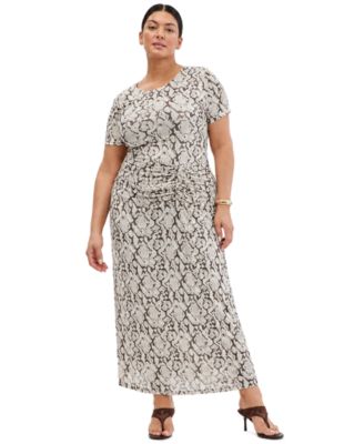 Plus Short-Sleeve Mesh Midi Dress