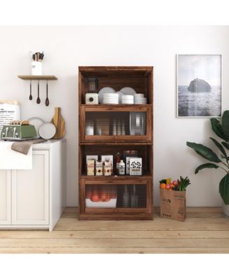 Contemporary Closed Back Glass Door Dustproof Wall Bookcase Cabinet