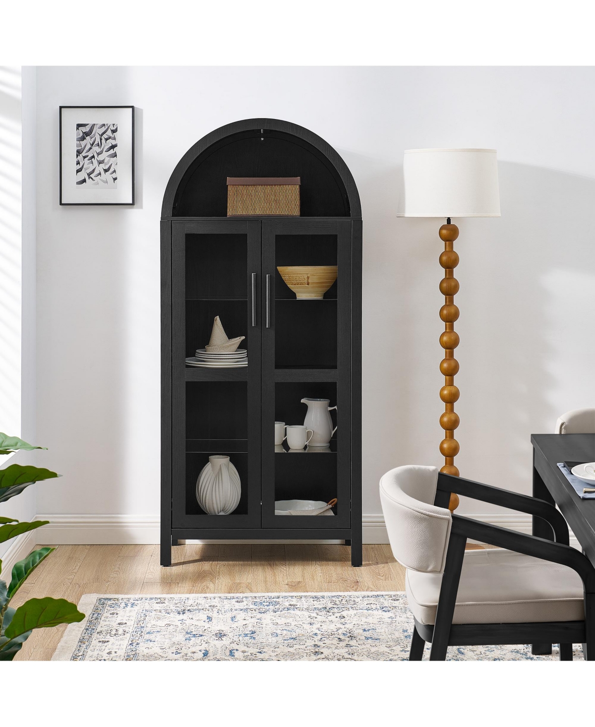 Flynama High Arched Led Light Storage Cabinet Mdf Poplar Wood Adjustable Glass Partition Multi-Functional Home Display Cabinet