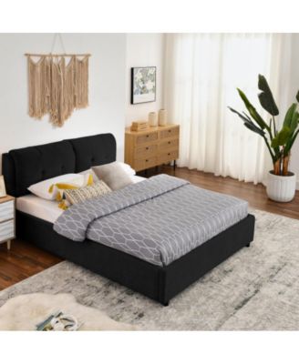 Queen Size Storage Upholstered Hydraulic Platform Bed with Integrated Headboard, Chenille Fabric, No Box Spring Needed
