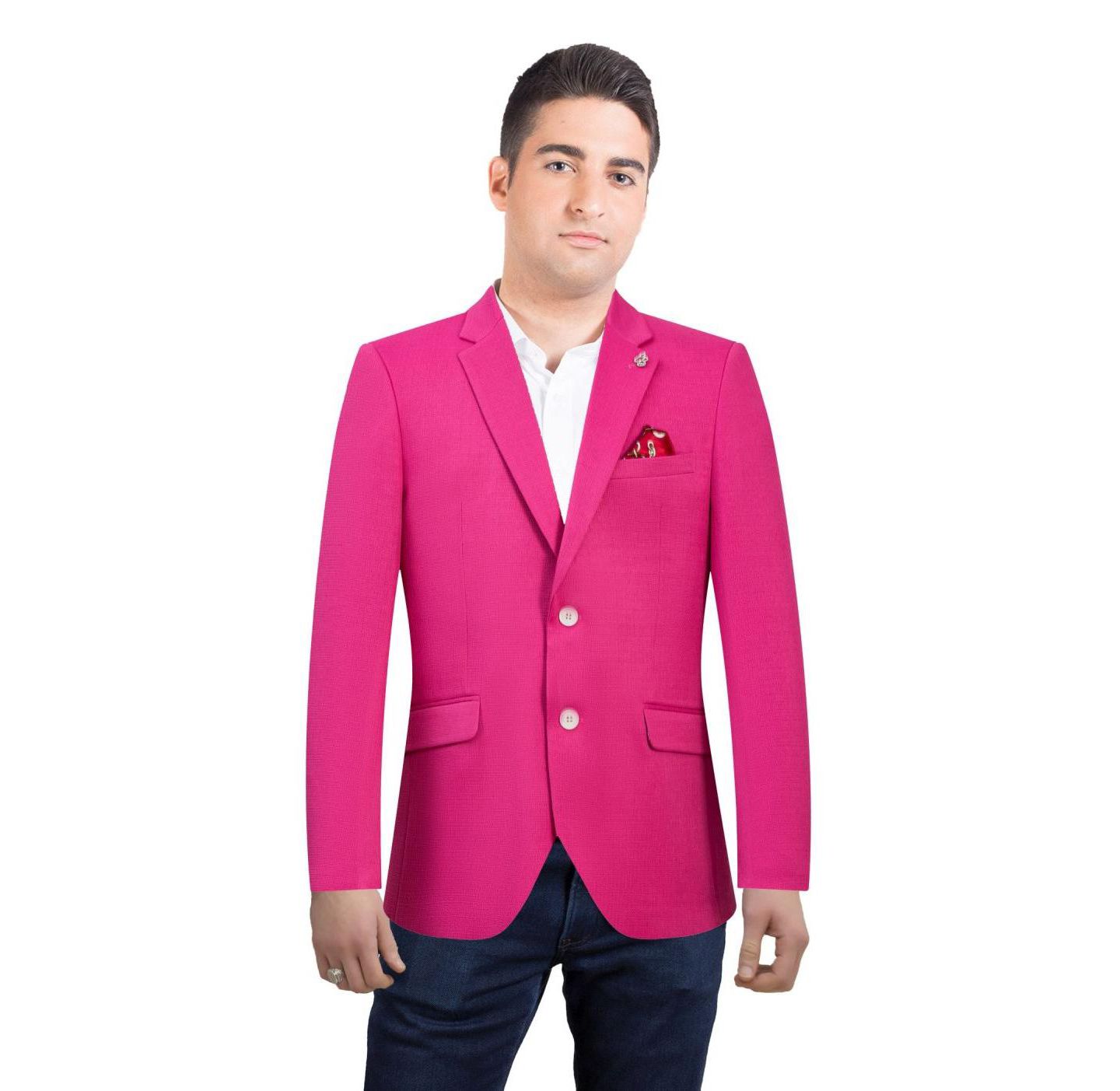 Мужская куртка Elie Balleh Slim Fit Solid Blazer Sports Coat, цвет: Розовый — фото 1
