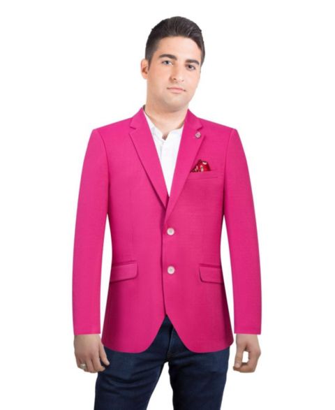 Мужской пиджак Elie Balleh Slim Fit Solid Blazer Sports Coat, цвет: Розовый