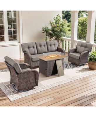 Patio Wicker Furniture Set with Fire Pit Table, 4Pieces  PE Rattan Conversation Set with Outdoor Fire Table