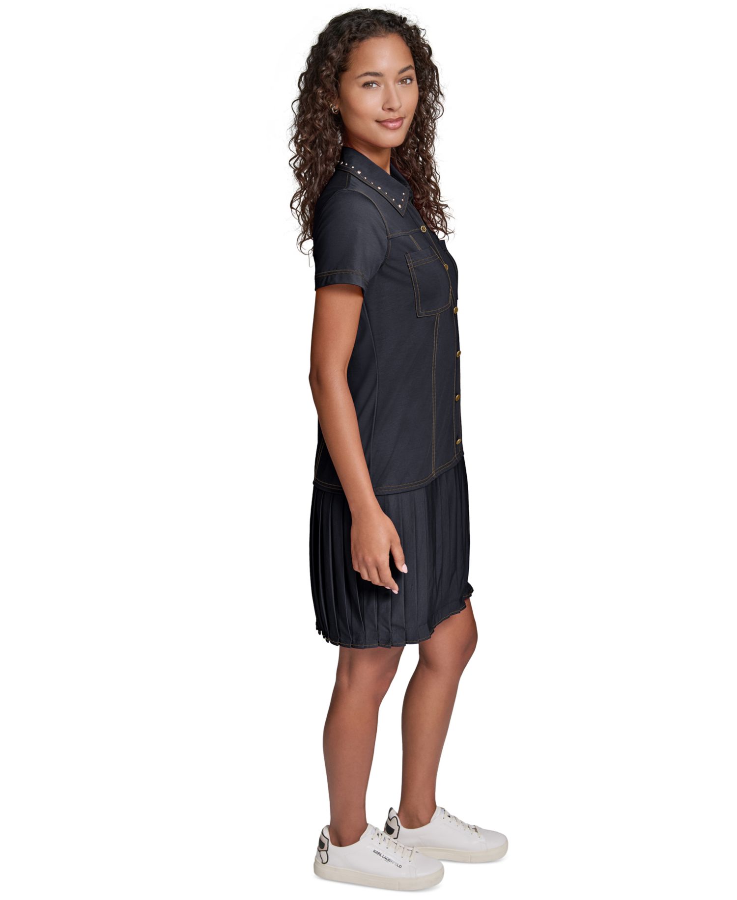 Women's Belted Collared Jersey Shirt Dress