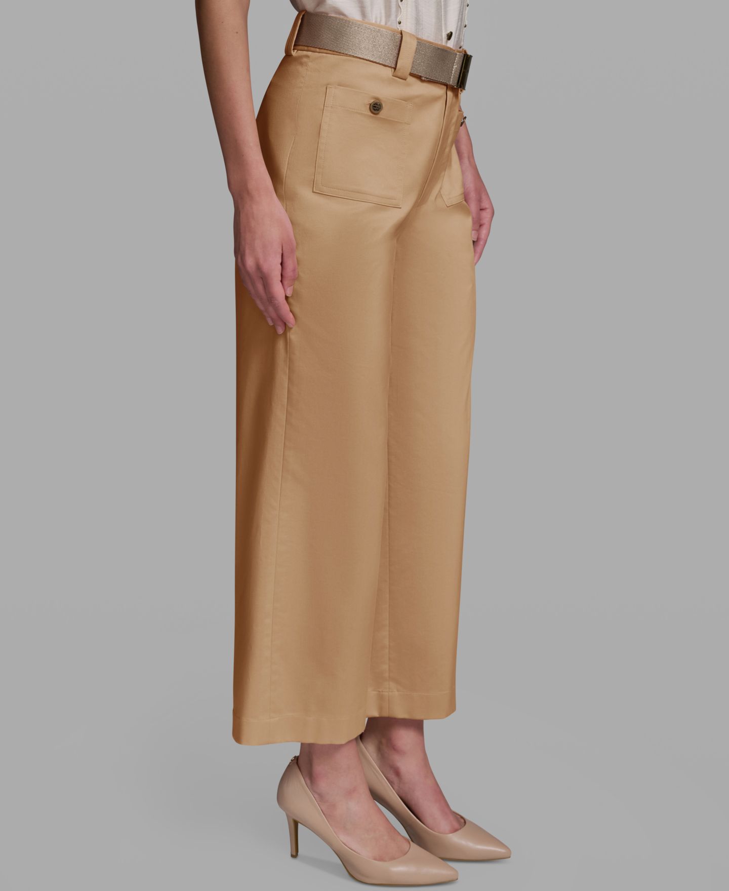 Женские брюки KARL LAGERFELD PARIS Mid-Rise Belted Cropped Pants, цвет: Cartouche — фото 3