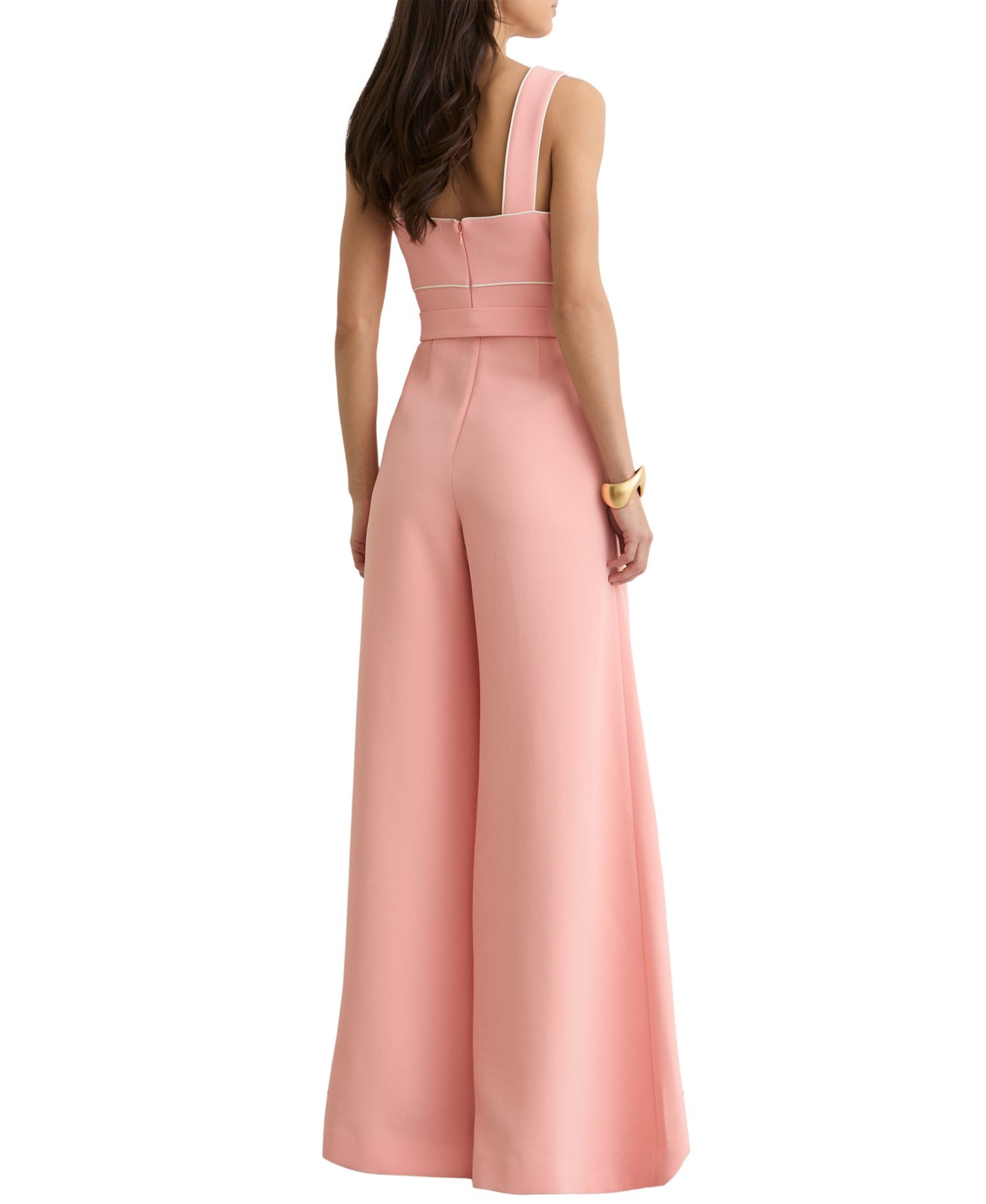 Women's Tipped Wide-Leg Belted Jumpsuit