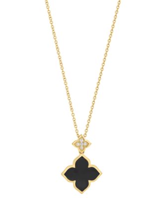 Onyx (13mm) & Diamond (1/20 ct. t.w.) Pendant Necklace in 14k Yellow Gold