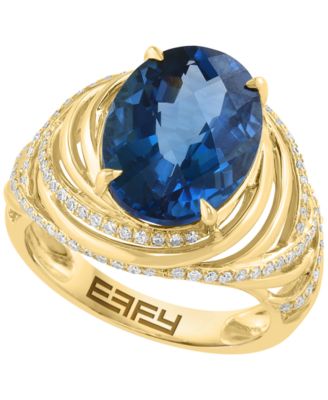 London Blue Topaz (7 ct. t.w.) & Diamond (3/8 ct. t.w.) Ring in 14k Gold Over Sterling Silver