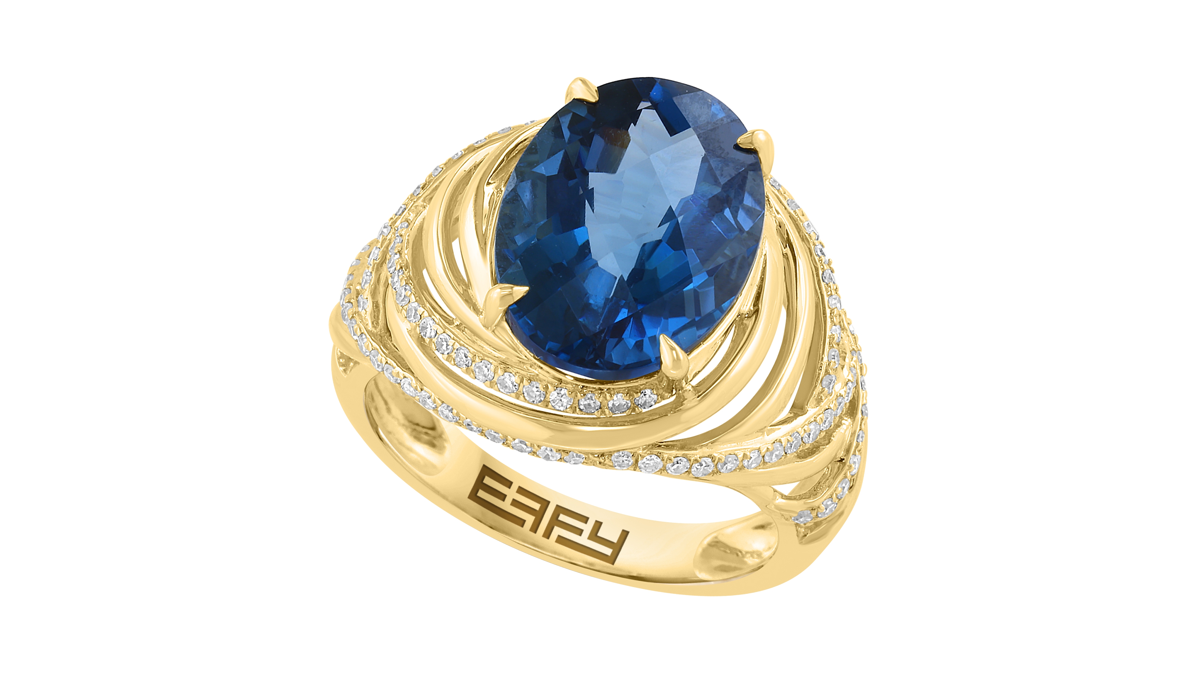 Effy Collection London Blue Topaz (7 ct. t.w.) & Diamond (3/8 ct. t.w.) Ring in 14k Gold Over Sterling Silver