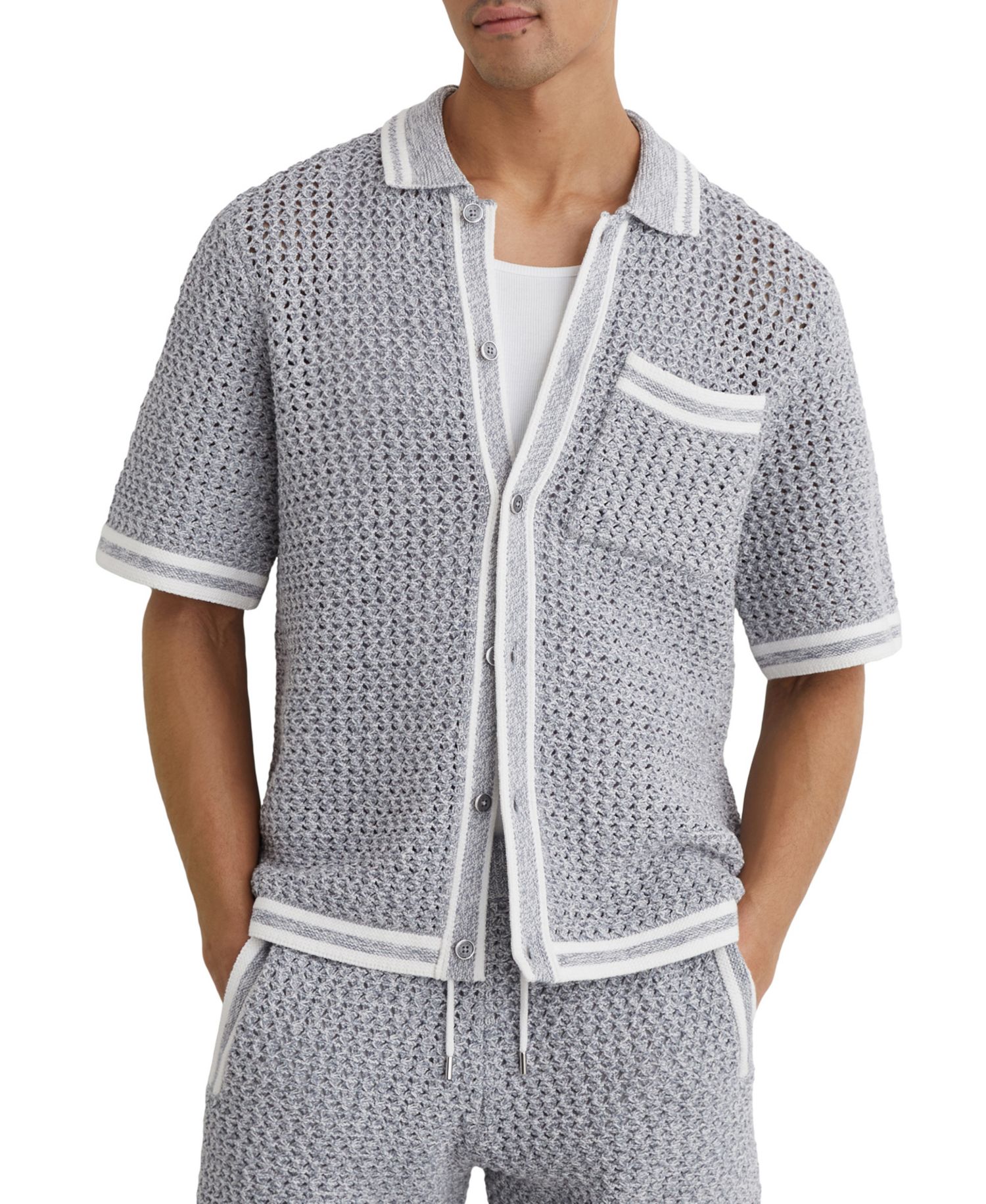 Men's Meadows Button Through Crochet Shirt