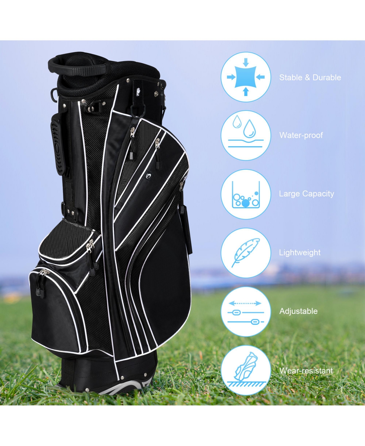 Gymax Golf Stand Bag 6 Way Divider Carry w/ Straps & 7 Storage Pockets