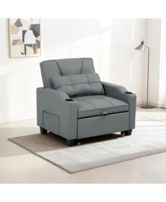 Convertible Sleeper Sofa Chair, Pull Out Bed, Single Sofa Recliner with Vibration Massage Lumbar Pillow
