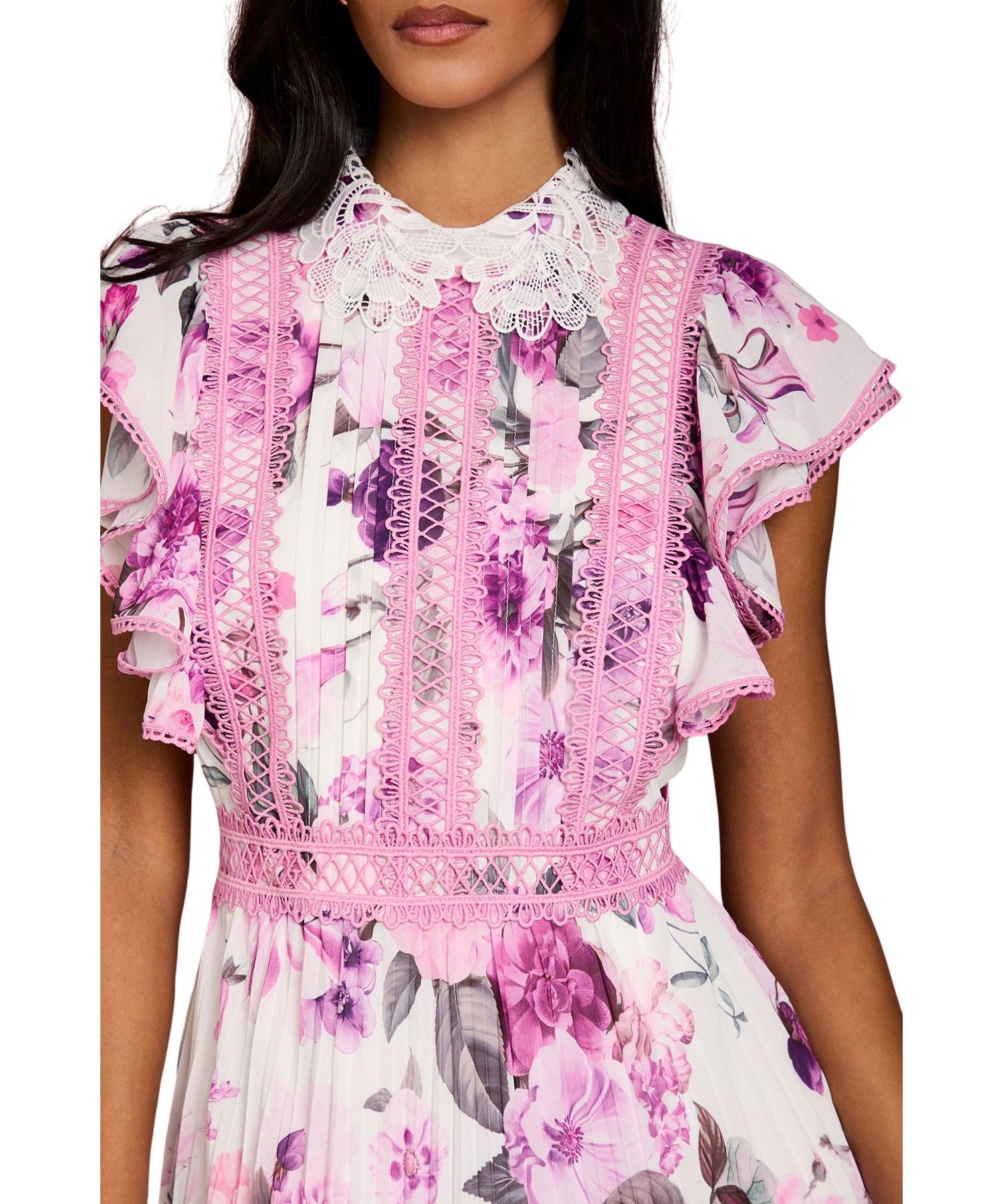 Women's Lace Collar Frill Maxi Dress