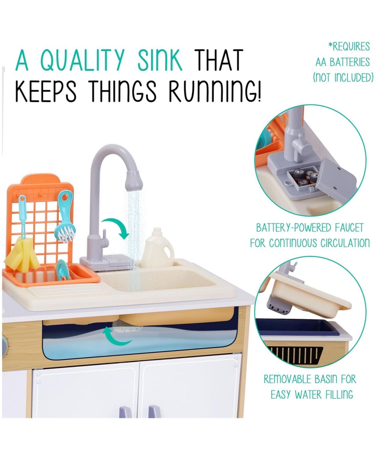 Lil' Jumbl Kids Kitchen Playset, Pretend Kids Wooden Kitchen with Washer and Dryer, Sink and More
