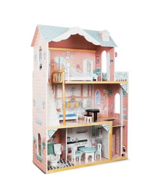 X-Large Wooden Dollhouse, 3 Story Doll House Set w/Elevator, Stairs and Accessories