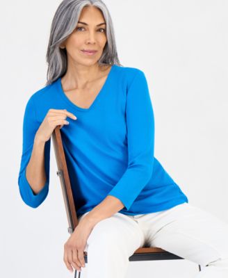 Women's Cotton 3/4-Sleeve V-Neck Tee