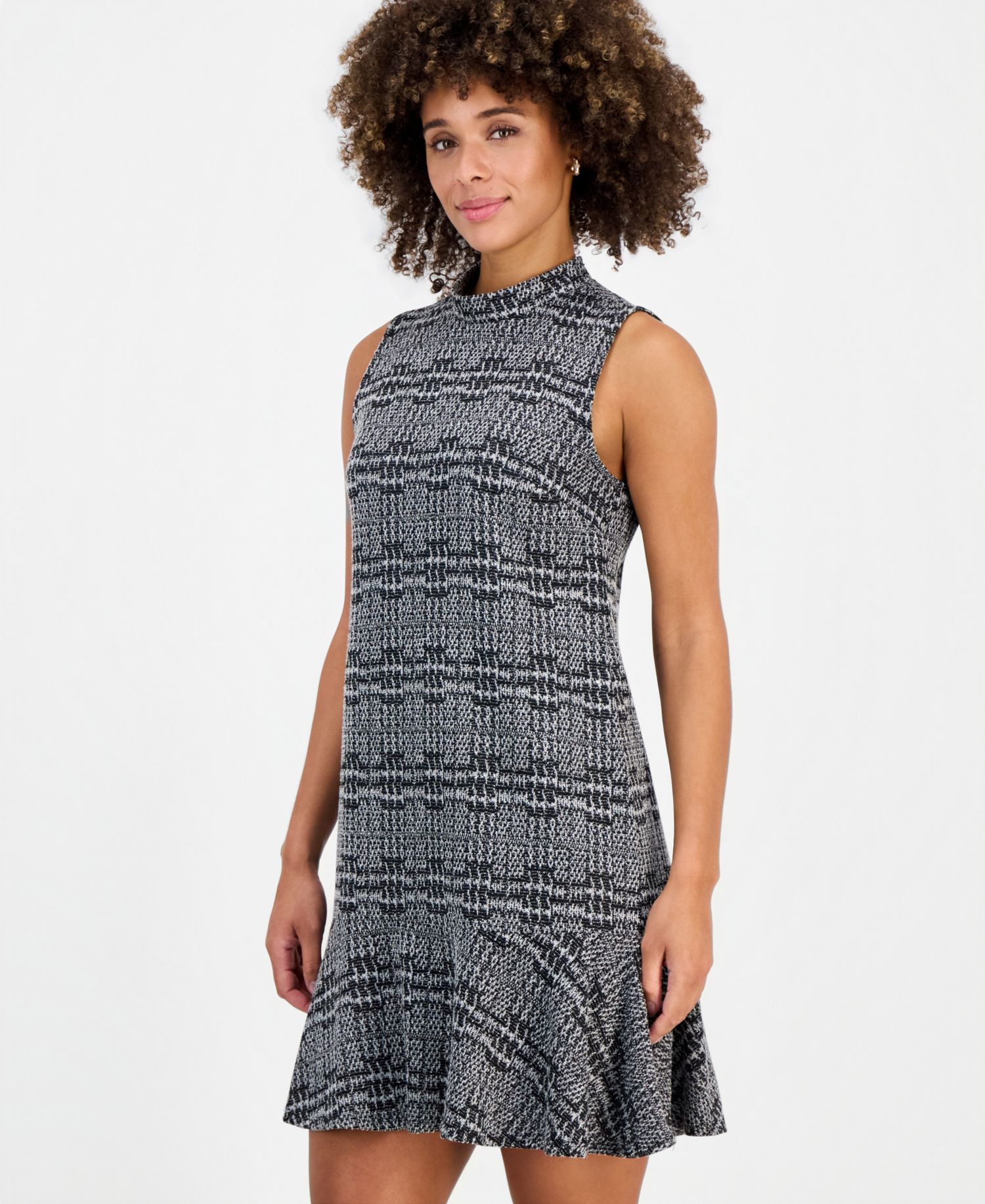 Women's Mock Neck Printed Flared-Hem Dress