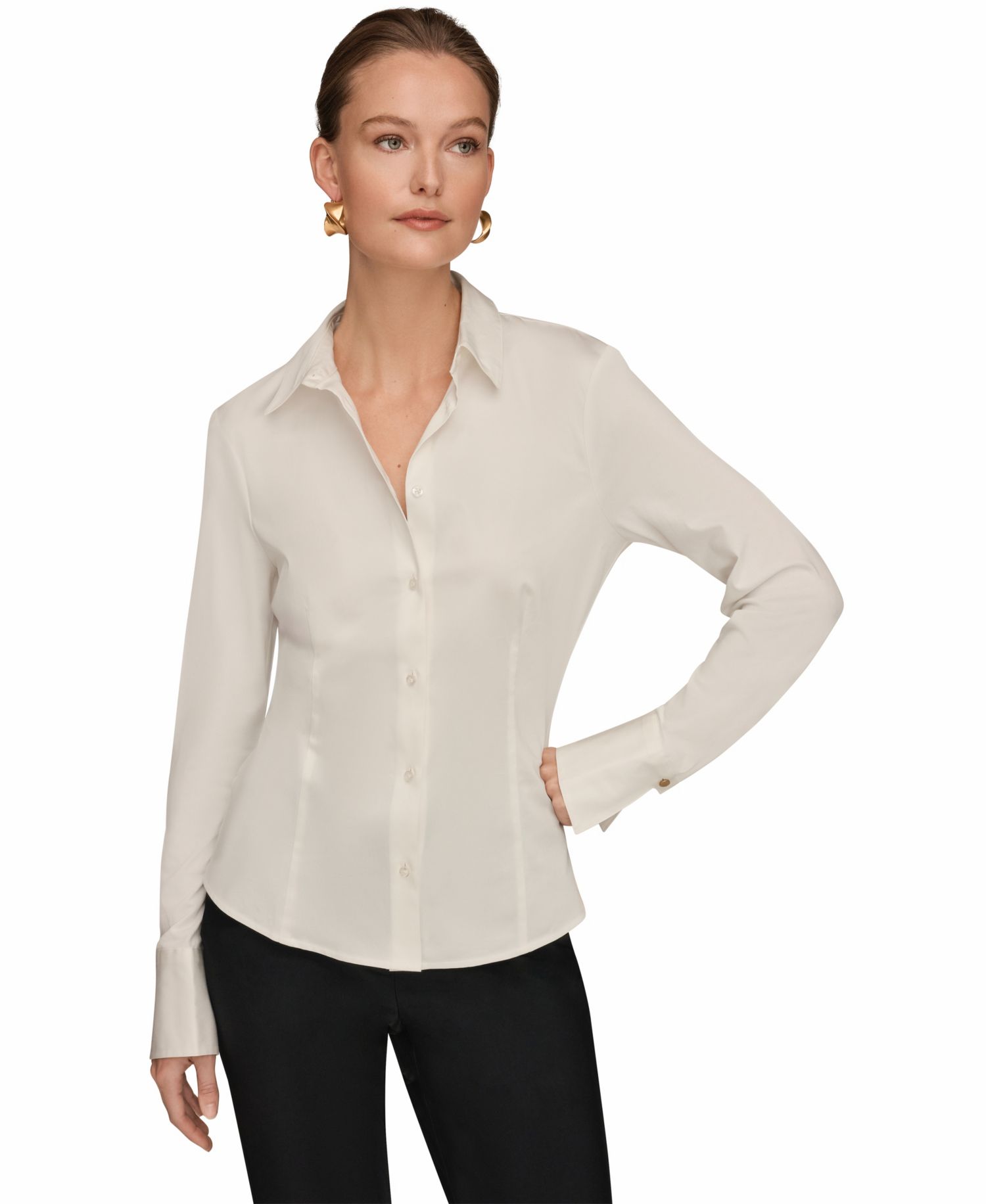 Women's Mixed Media Long-Sleeve Poplin Shirt