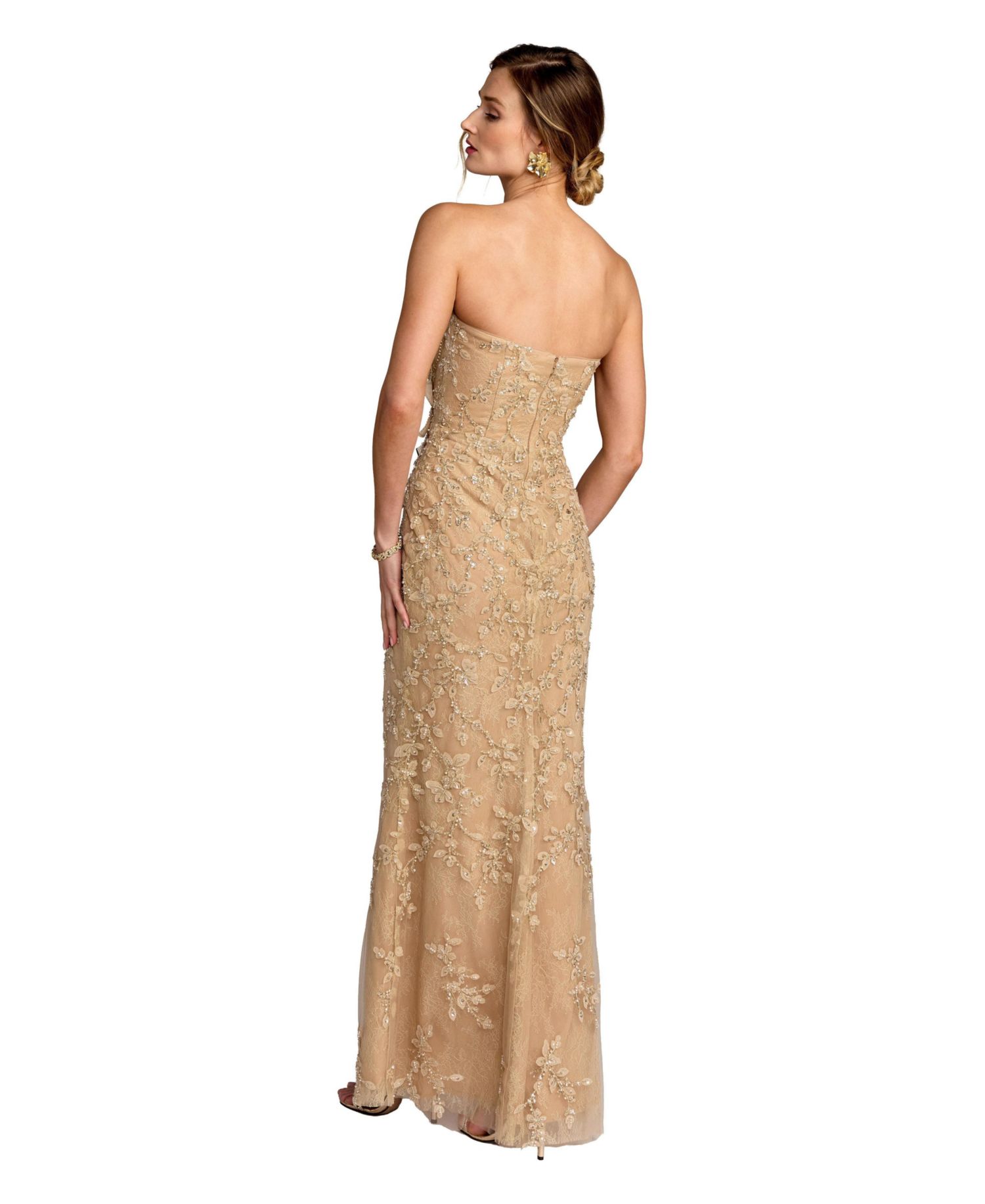 Petite Beaded Mermaid Gown with 3D Flowers