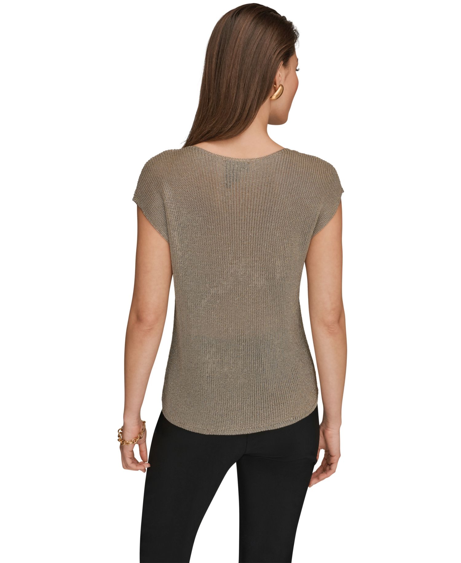 Women's Sleeveless Metallic Crew Neck Sweater