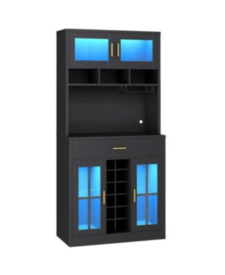 Bar Cabinet with LED Light, Coffee Bar and Microwave Storage Cabinet