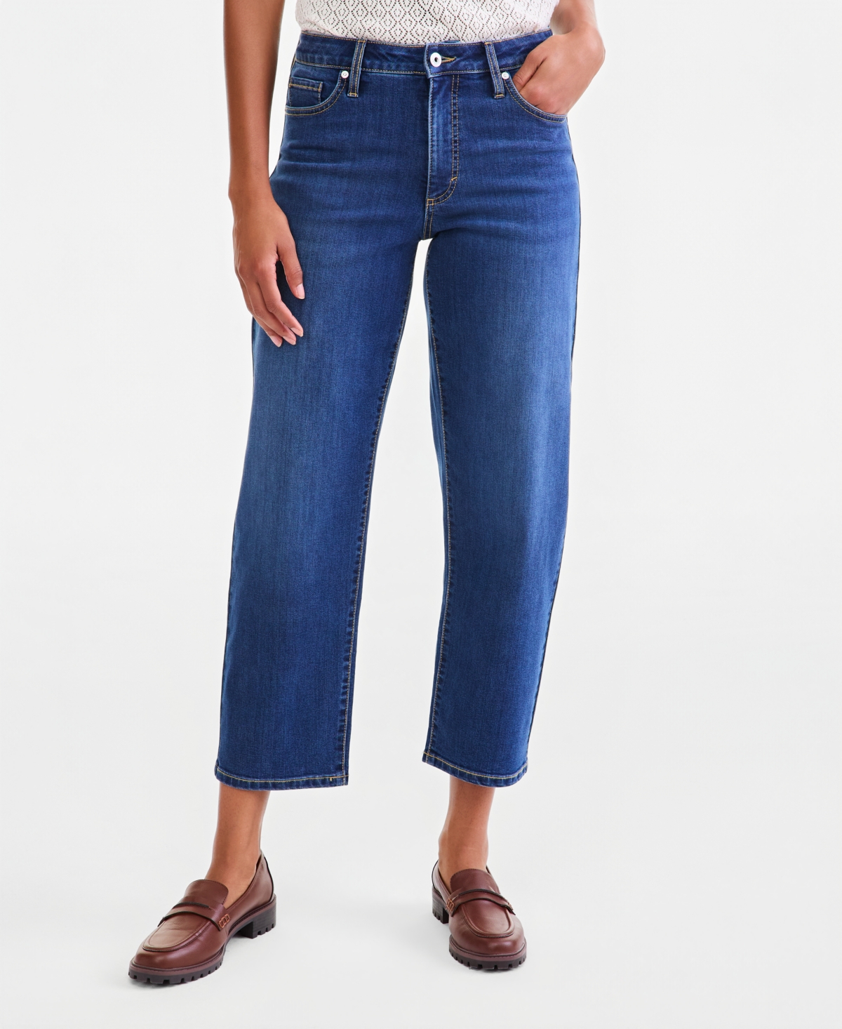 Women's Petite High-Rise Barrel Cotton-Blend Jeans, Created for Macy's