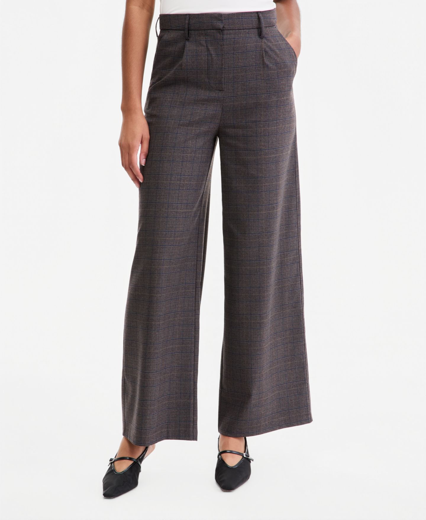Женские брюки Bar III Plaid High-Rise Wide-Leg, цвет: Коричневый клетчатый — фото 3