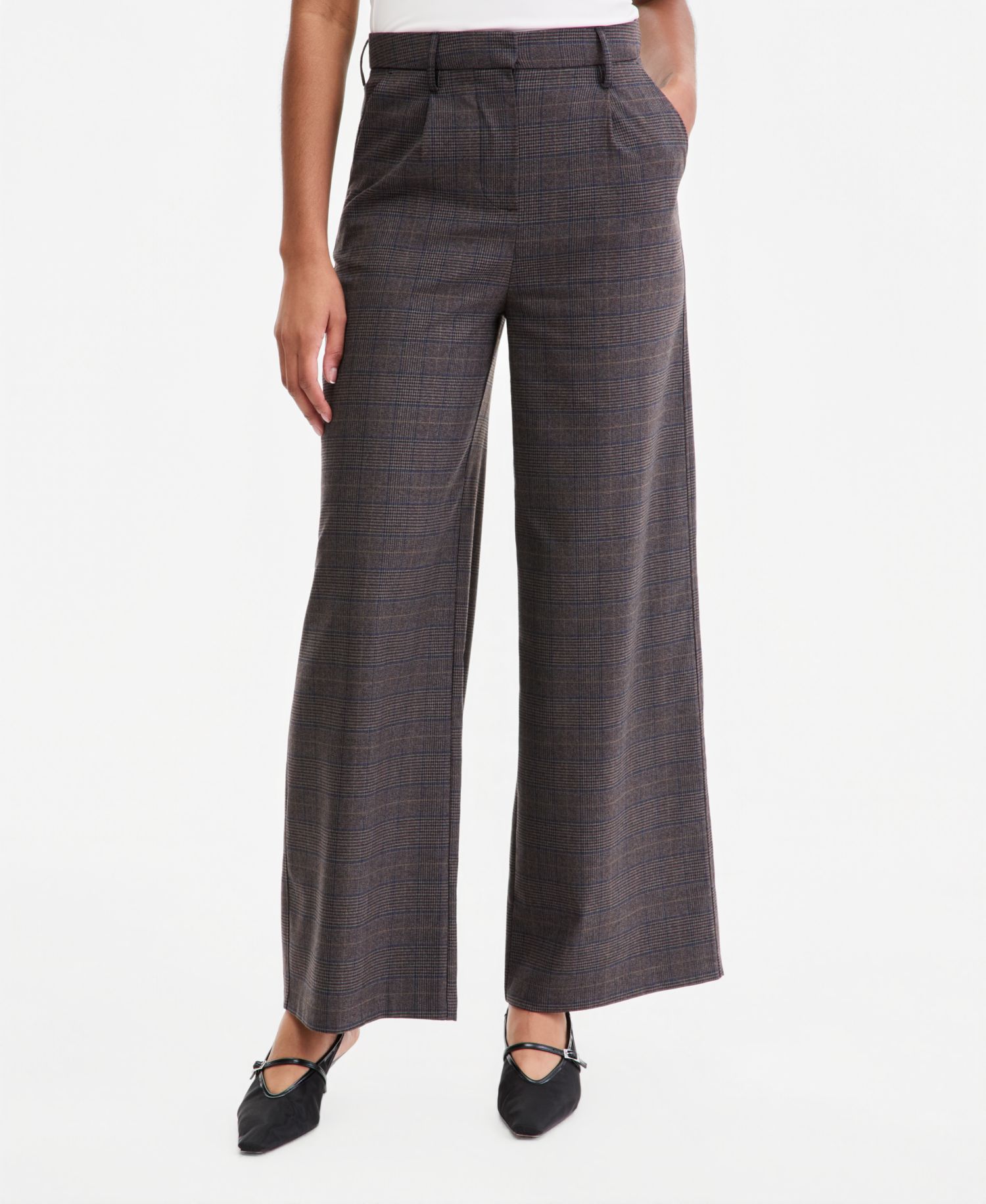Women's Plaid High-Rise Wide-Leg Pants