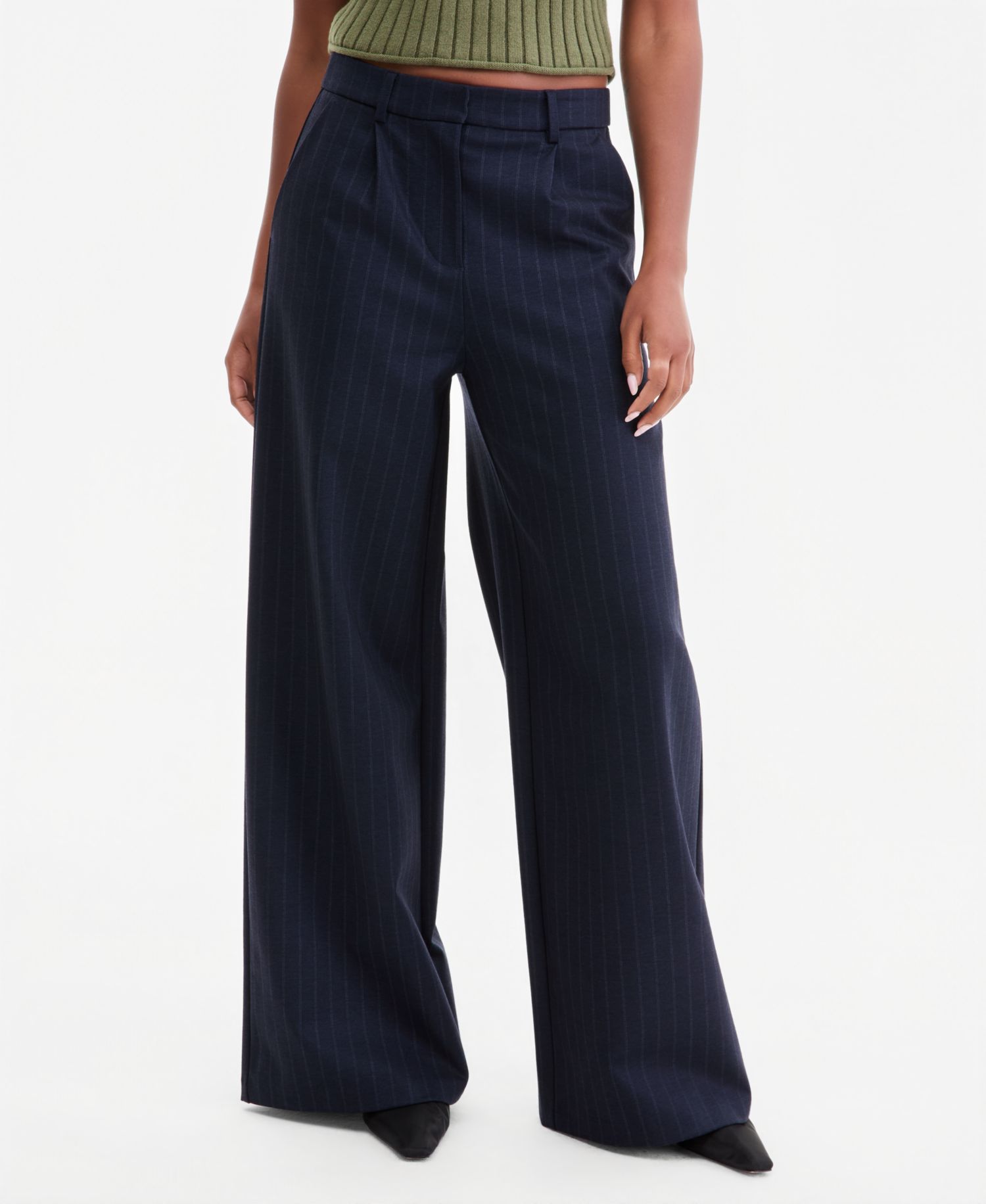 Women's Pinstriped High-Rise Wide-Leg Pants