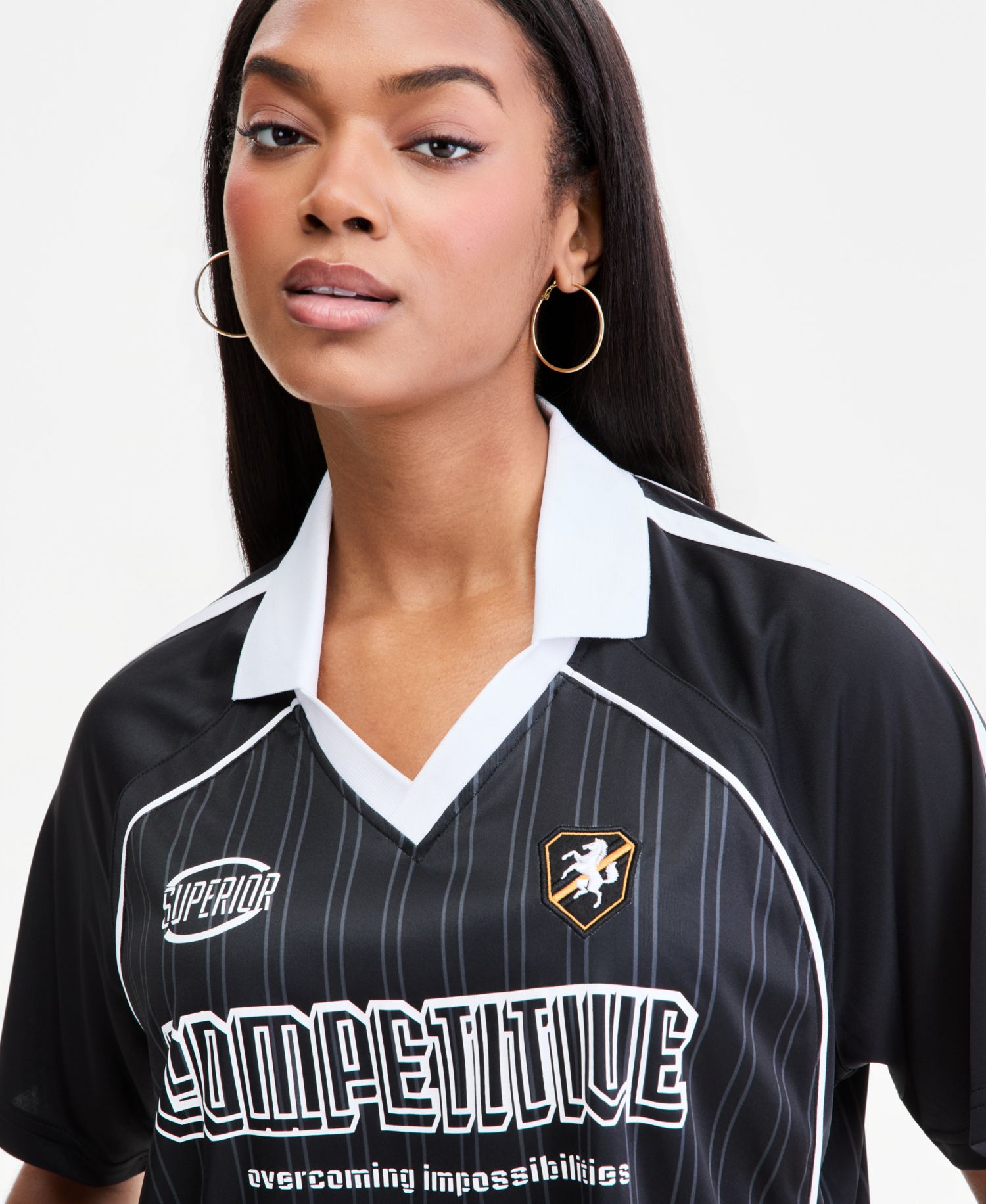 Women's Collared Competitive Graphic Striped Crop Jersey