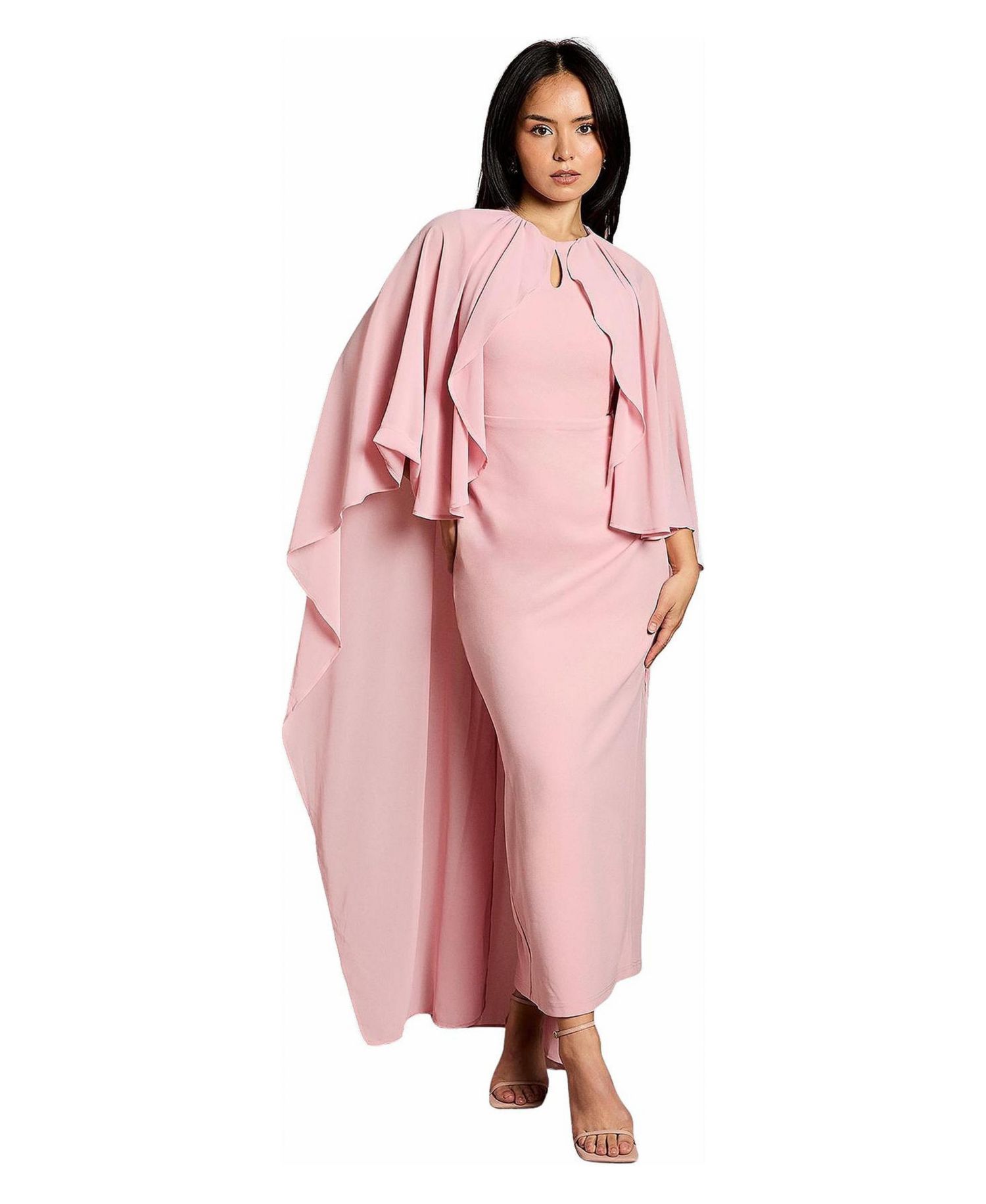 Petite Round Neck Cape Maxi Dress