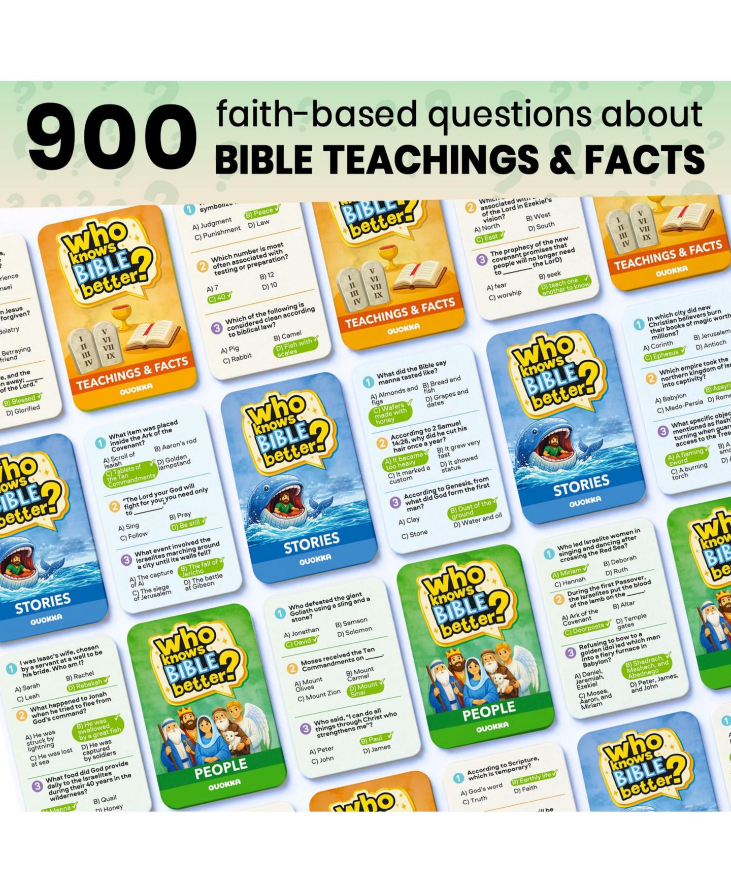 Детская карточная игра Quokka Bible and Generations Trivia Card Game with 300-900 Questions, Ages 10+, цвет: Bible 3-Game Set — фото 2