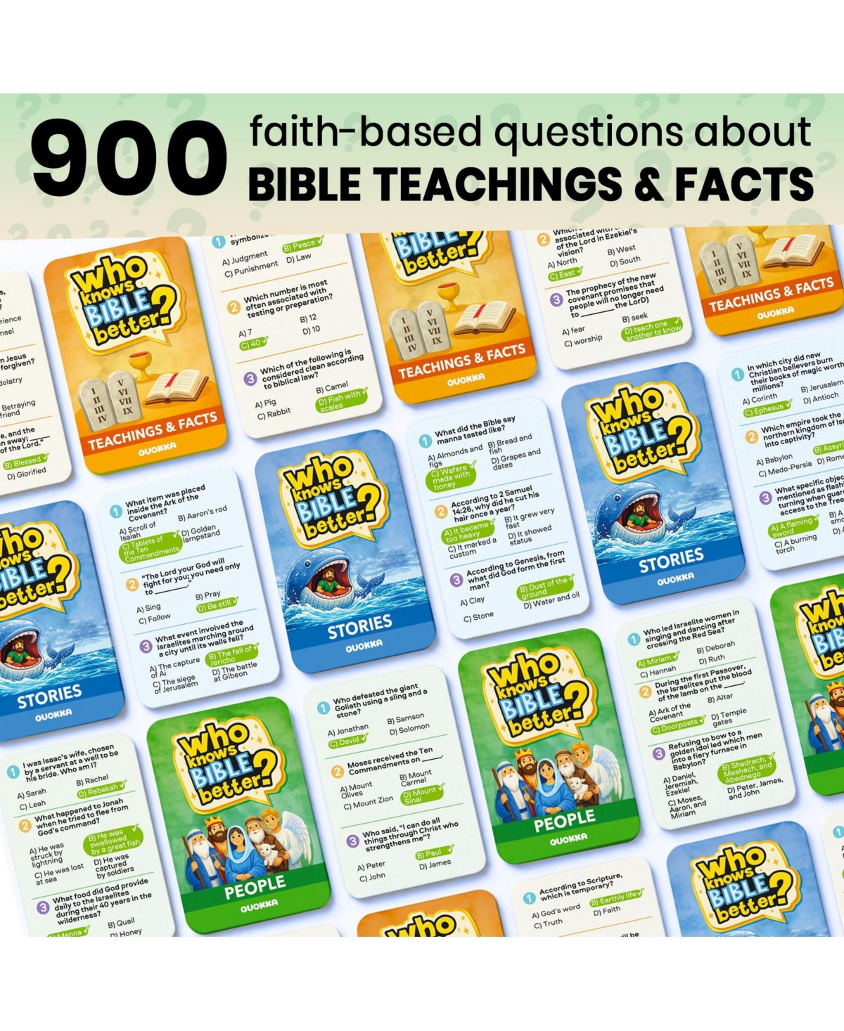 Quokka Trivia Card Games for Family - Bible and Generations Collections with 300 to 900 Questions Game Night Sunday School