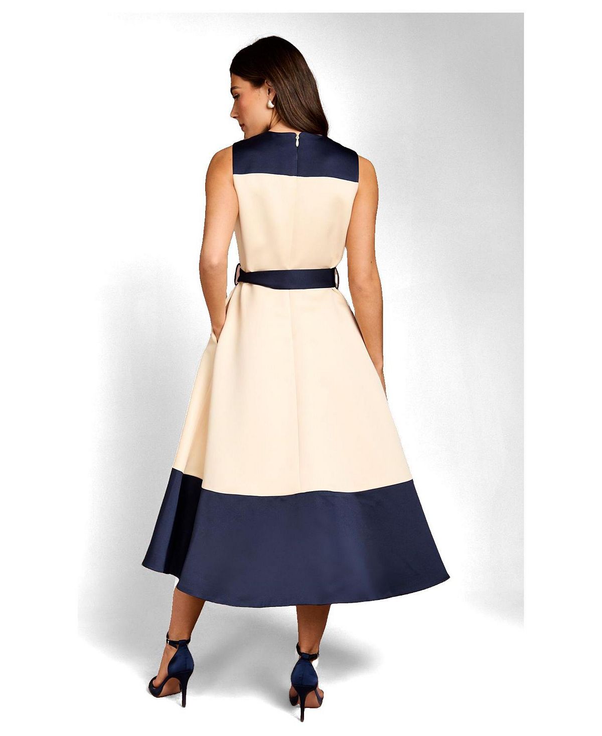 Coast Women's Colour Block Crepe Belted Midi Dress view 3 — MAYCSS fashion products