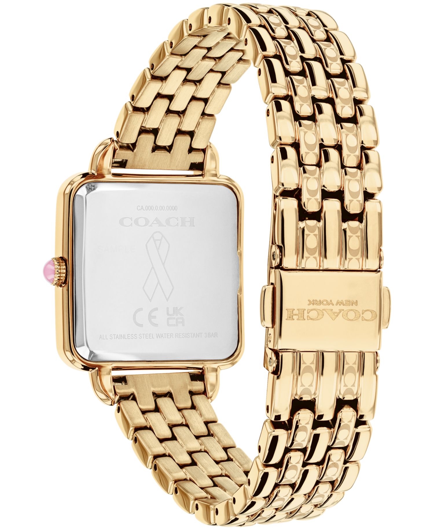 Women's Breast Cancer Awareness Cass Gold-Tone Stainless Steel Bracelet Watch 28mm
